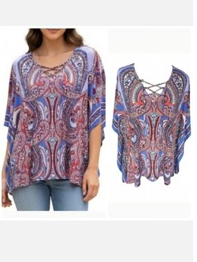 Susan Graver Paisley Print Batwing Top Women's Size Medium